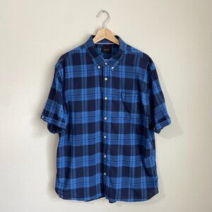 JACHS NEW YORK Men's (XL) Blue & Black Plaid Short Sleeve Button Down Shirt